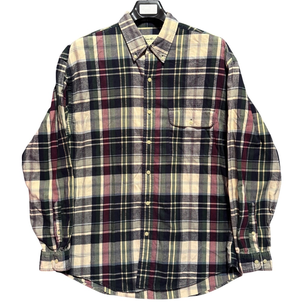 Eddie Bauer Mens Flannel Shirt L/G Large Plaid Long Sleeve Button Down Cotton